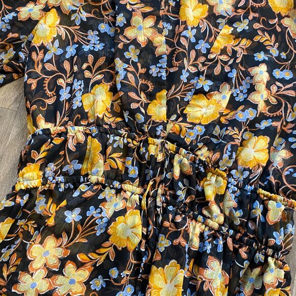 Old Navy Floral V-Neck Peasant Peplum Blouse Long Sleeve Size Medium - Picture 4 of 7